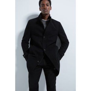 NWT Mens Size Medium ZARA Black Wool Blend Full Zip Pea Coat